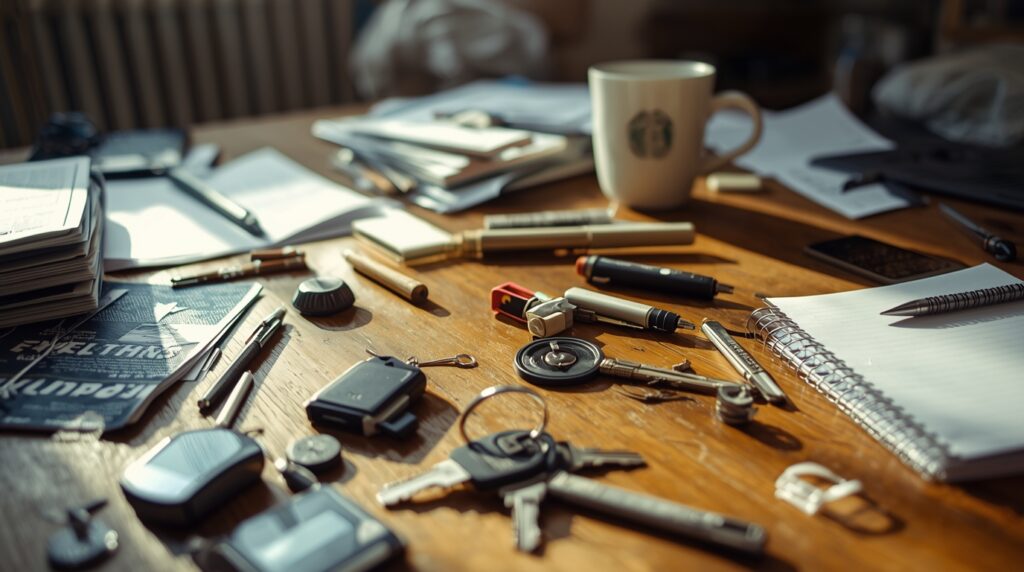 bałagan w domu z rozrzuconymi przedmiotami na stole